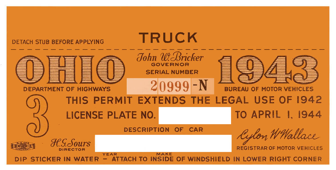 1943 Ohio TRUCK Registration sticker